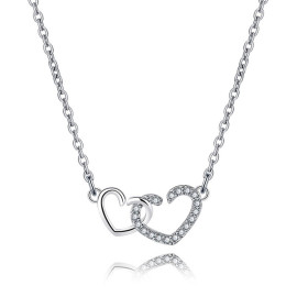 Arihant Silver Plated American Diamond Studded Dual Heart Contemporary Korean Pendant