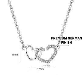 Arihant Silver Plated American Diamond Studded Dual Heart Contemporary Korean Pendant