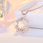 Arihant Rose Gold Plated American Diamond Studded Moon Shape Contemporary Korean Pendant