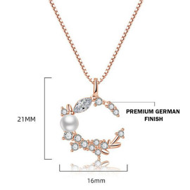 Arihant Rose Gold Plated American Diamond Studded Moon Shape Contemporary Korean Pendant