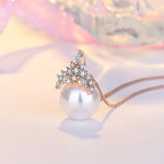 Arihant Rose Gold Plated American Diamond Studded Crown Like Pearl Studded Korean Pendant