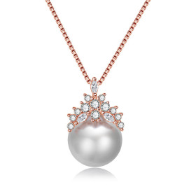 Arihant Rose Gold Plated American Diamond Studded Crown Like Pearl Studded Korean Pendant