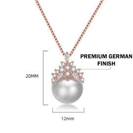 Arihant Rose Gold Plated American Diamond Studded Crown Like Pearl Studded Korean Pendant