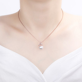 Arihant Rose Gold Plated American Diamond Studded Crown Like Pearl Studded Korean Pendant