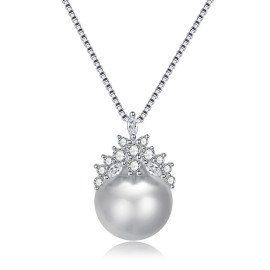 Arihant Silver Plated American Diamond Studded Crown Like Pearl Studded Korean Pendant