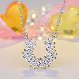 Arihant Silver Plated American Diamond Studded Half Hoop Floral Pendant