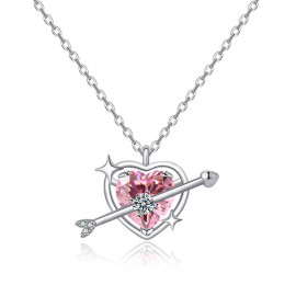 Arihant Silver Plated American Diamond Studded Pink Heart Themed Pendant