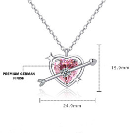 Arihant Silver Plated American Diamond Studded Pink Heart Themed Pendant