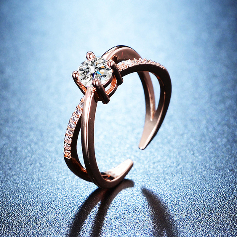 Arihant Rose Gold Plated American Diamond Studded Cross Shape Adjustable Finger Ring
