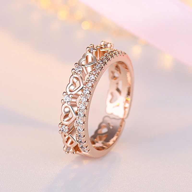 Arihant Rose Gold Plated American Diamond Studded Hearts inspired Contemporary Finger Ring