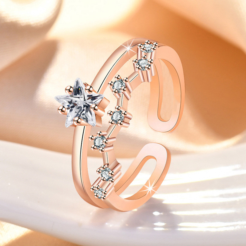 Arihant Rose Gold Plated American Diamond Studded Star Shape Contemporary Korean Finger Ring