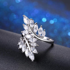 Arihant Fascinating Crystal Leaf Design Silver Plated Adjustable Ring For Women/Girls 5168