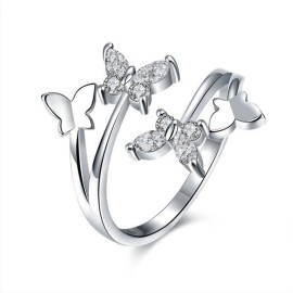 Arihant Elegant Butterfly Crystal Adjustable Ring Jewellery For Women (Silver)