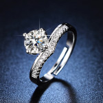 Arihant Silver Plated American Diamond Studded Contemporary Solitaire Adjustable Finger Ring