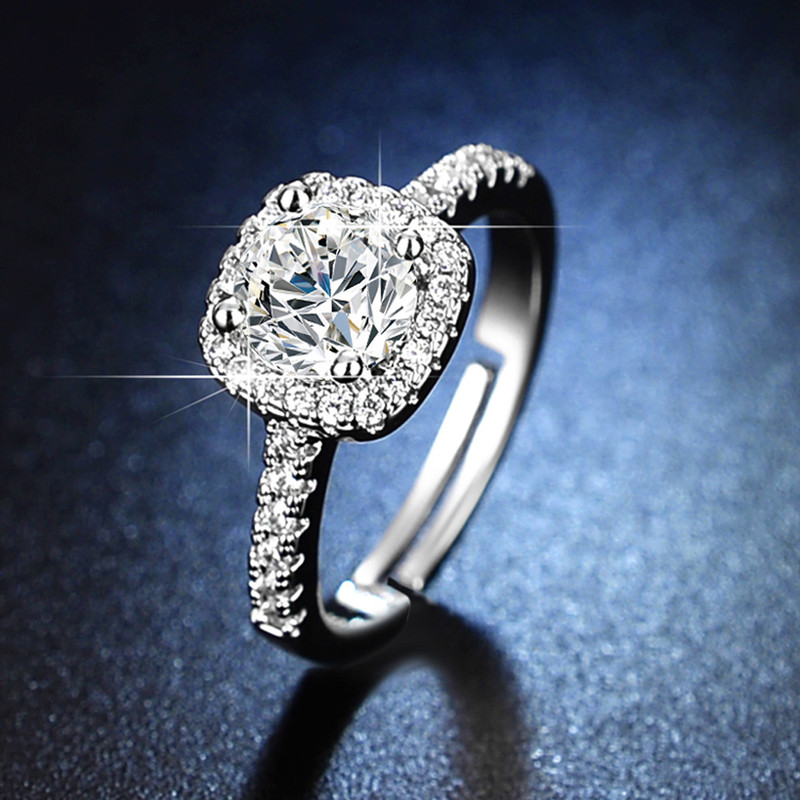 Arihant Silver Plated American Diamond Studded Square Shape Solitaire Adjustable Finger Ring