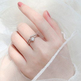 Arihant Silver Plated American Diamond Studded Star Shape Contemporary Korean Finger Ring